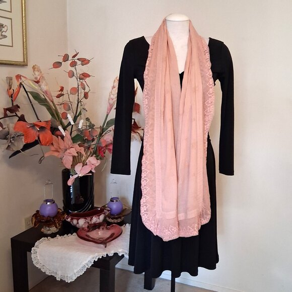 Vintage NEW Noa Noa 100% Cotton Long Pink Embroidered Scarf - Picture 5 of 11